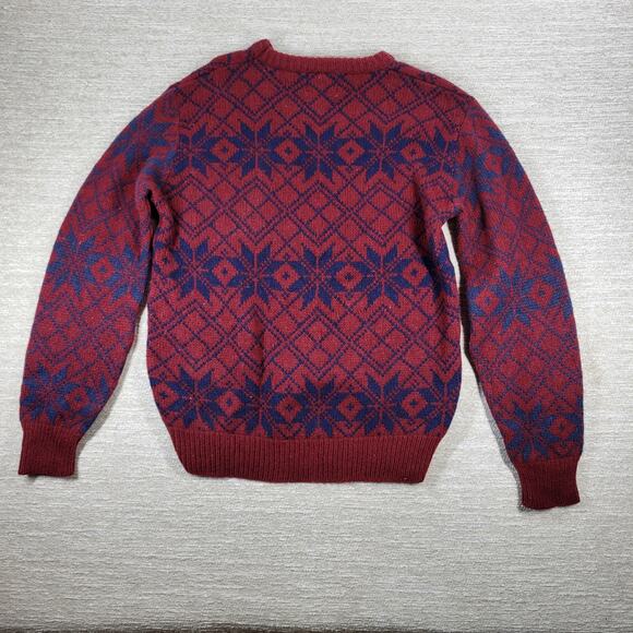 Royal North Mills Outfitters Wool Sweater Nordic Snowflake Red Blue USA Made L - Picture 9 of 13